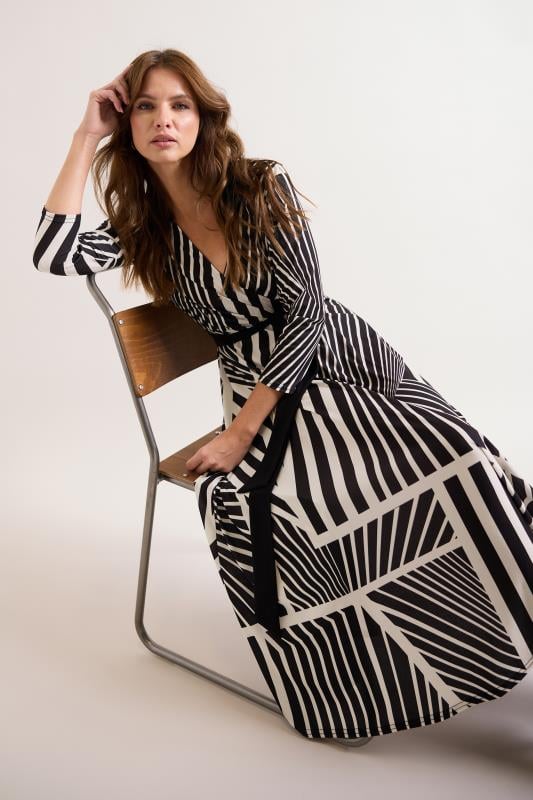 M&Co Black & White Abstract Print Midi Wrap Dress | M&Co 1