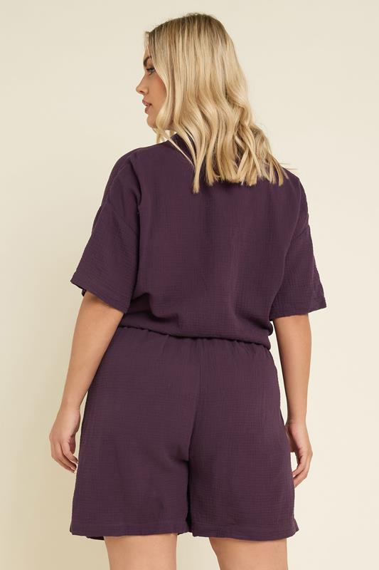 YOURS Plus Size Purple Cotton Cheesecloth Shorts | Yours Clothing 4