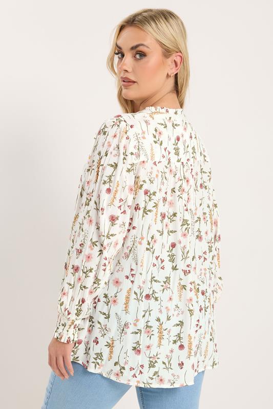 YOURS Plus Size Ivory White Floral Sequin Embellished Tie Neck Blouse 4