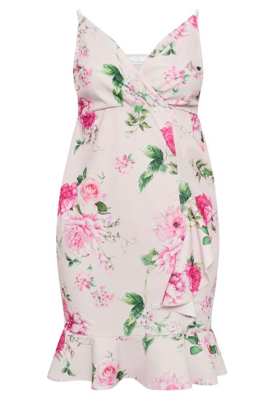 YOURS LONDON Plus Size Pink Floral Print Ruffle Midi Dress | Yours Clothing 5