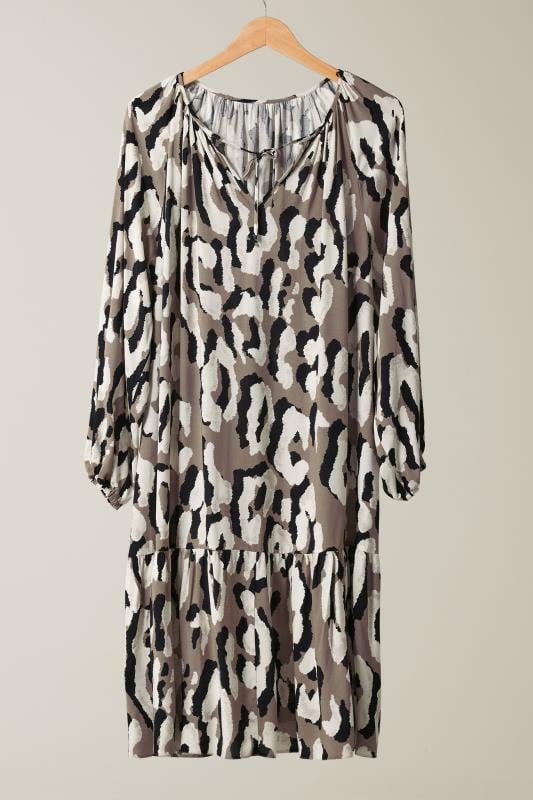 EVANS Plus Size Brown Animal Print Tiered Mini Dress | Evans 5