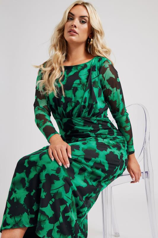 YOURS LONDON Plus Size Green Blur Floral Print Mesh Maxi Dress | Yours Curve  2