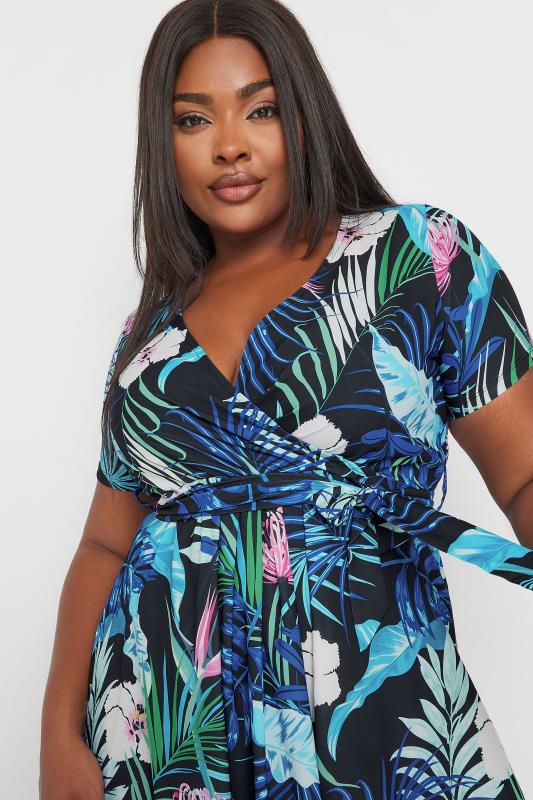 YOURS Plus Size Black Leaf Print Woven Wrap Maxi Dress | Yours Clothing 4