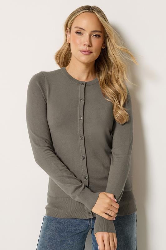 LTS Tall Mocha Brown Crew Neck Button Cardigan | Long Tall Sally 1