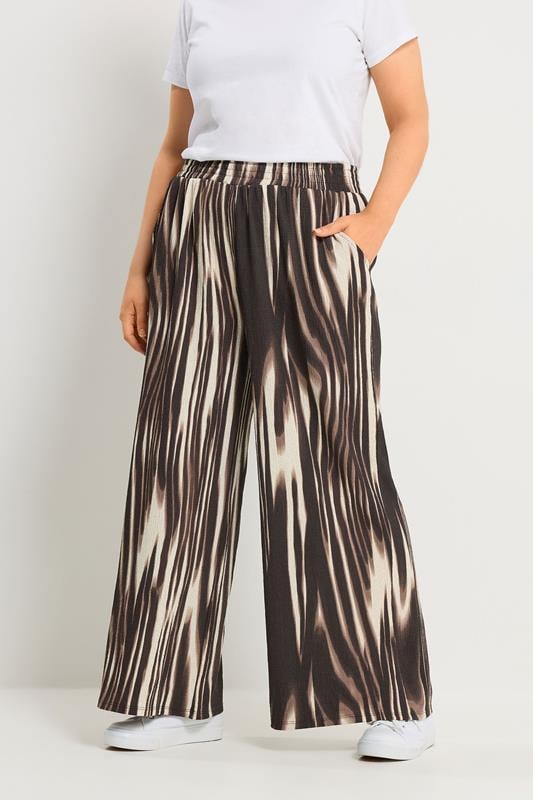  YOURS Curve Chocolate Brown Blur Print Trousers