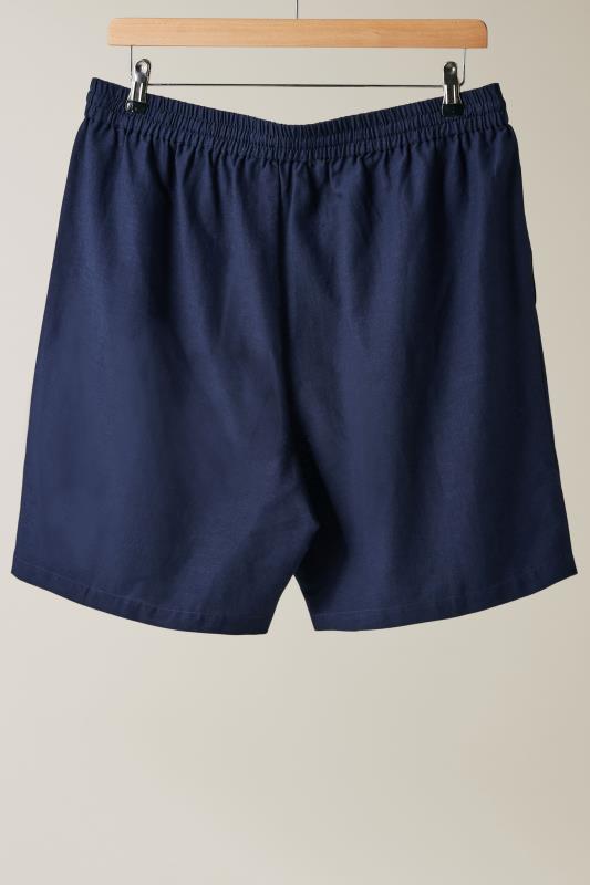 EVANS Plus Size Navy Blue Linen Pocket Shorts Evans