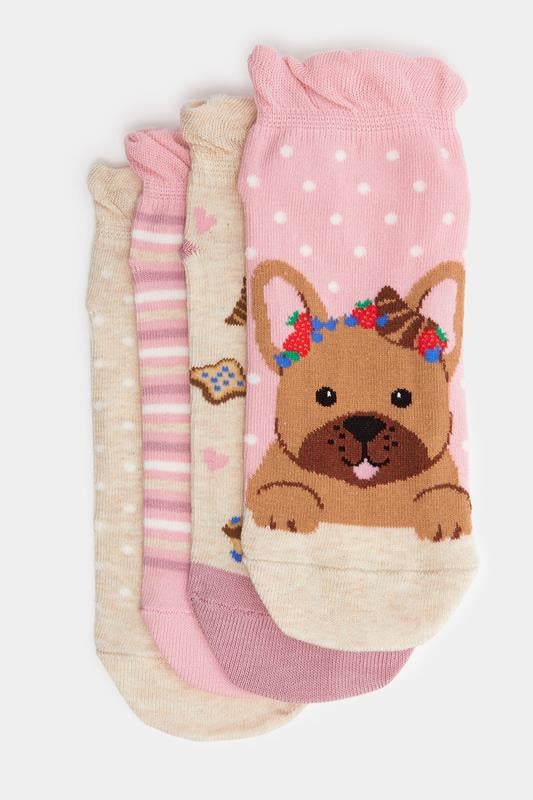 YOURSET 4 PACK Curve Pink Brunch Print Trainer Liner Socks