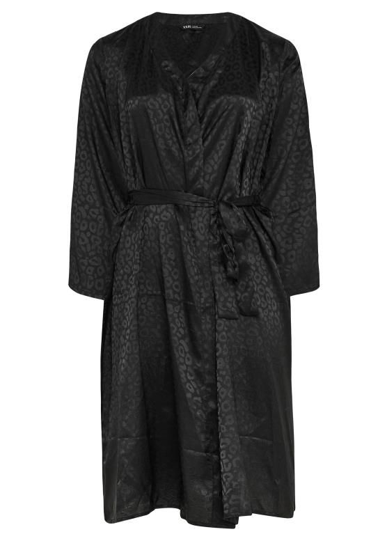 YOURS Plus Size Black Leopard Print Satin Robe | Yours Clothing  5