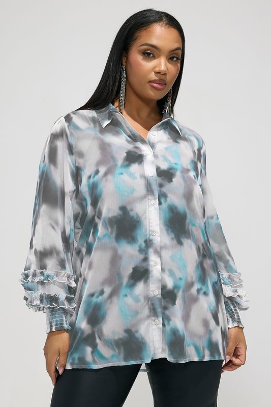 YOURS LONDON Curve Natural Brown Blurred Ruffle Cuff Shirt