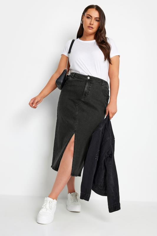 YOURS Plus Size Black Midi Stretch Denim Skirt | Yours Clothing 5