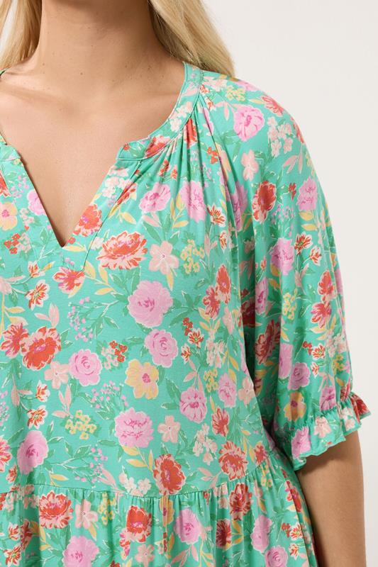 YOURS Plus Size Green Floral Notch Neck Dress | Yours Clothing 4