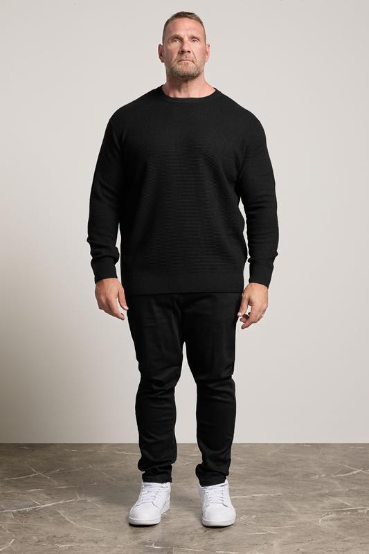 BadRhino Big & Tall Black Waffle Crew Neck Jumper | BadRhino 1