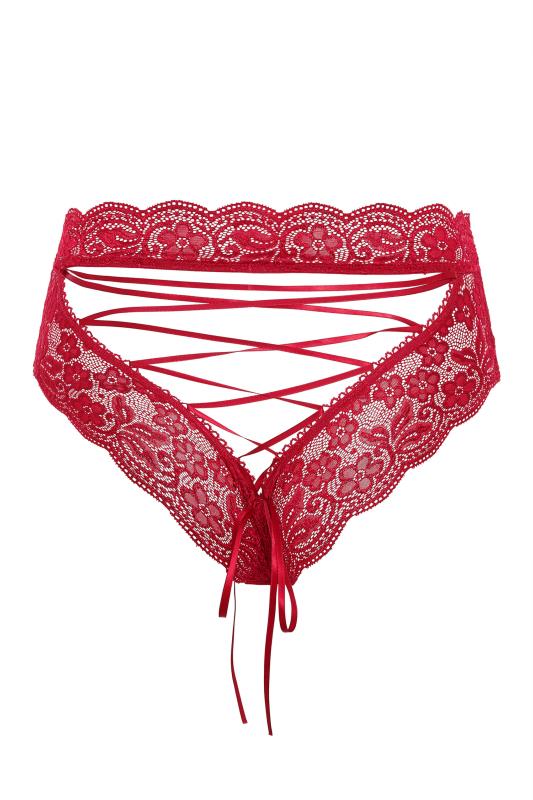 Plus Size Red Lace Up Boudoir Briefs | Yours Clothing 4