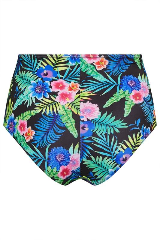 YOURS Plus Size Black Tropical Floral Print High Waisted Bikini Briefs | Yours Clothing 7
