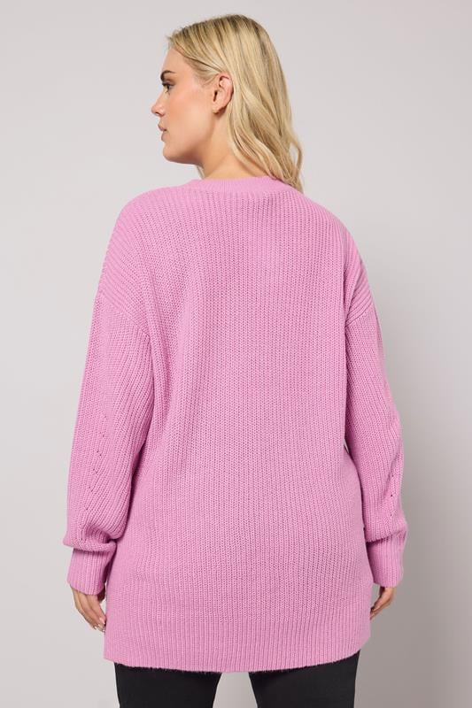 YOURS Plus Size Pink Drop Shoulder Knitted Jumper | Yours Clothing 2