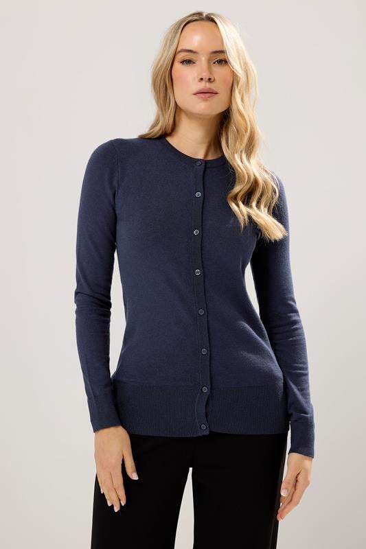 Tall  LTS Tall Navy Blue Crew Neck Button Cardigan
