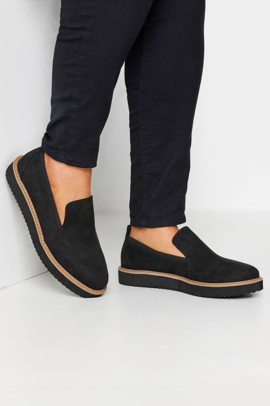 Plus Size  Yours Black Faux Suede Slip On Loafers In Extra Wide EEE Fit