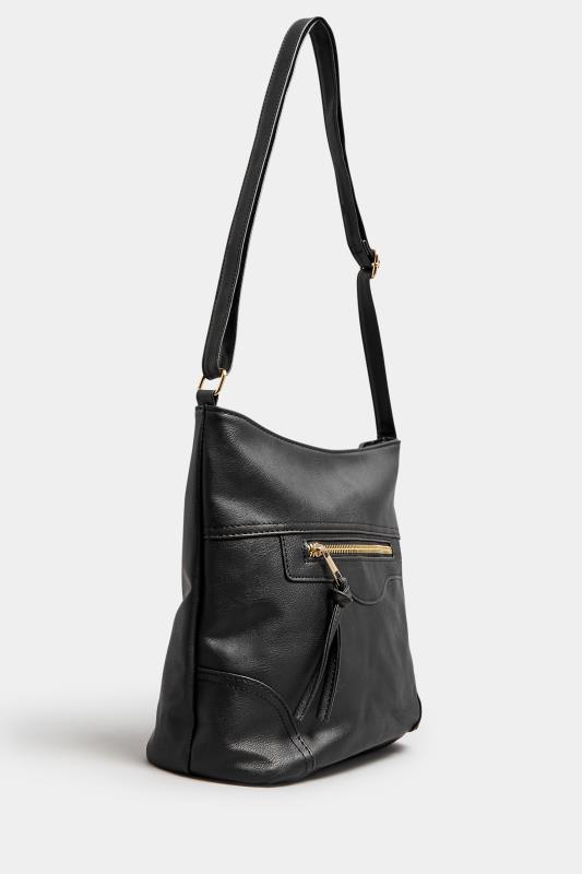 Black Faux Leather Zip Front Tote Bag 2