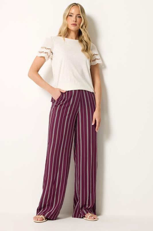  LTS Tall Burgundy Red Rope Stripe Wide Leg Trousers