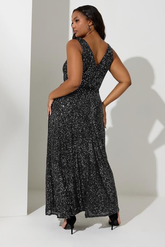 YOURS LONDON Plus Size Black Sequin V-Neck Maxi Dress | Yours Clothing 2