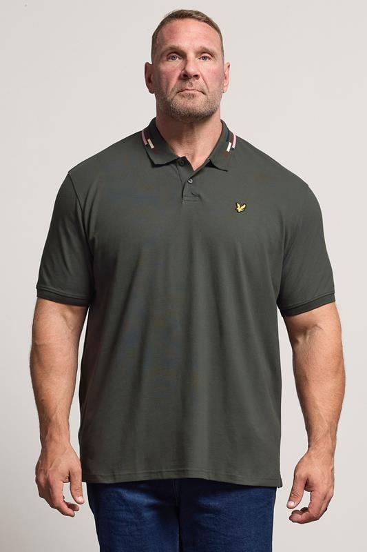 LYLE & SCOTT Big & Tall Gunmetal Grey Striped Tipped Polo Shirt