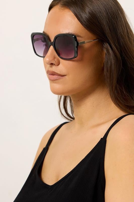 Black Square Oversized Sunglasses | Yours Clothing 1