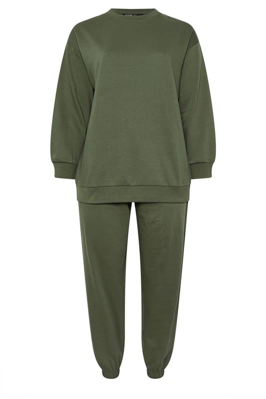 YOURS Plus Size Khaki Green Sweatshirt & Cuffed Jogger Set | Yours Clothing 5