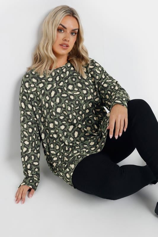 YOURS Curve Green Leopard Print Jumper