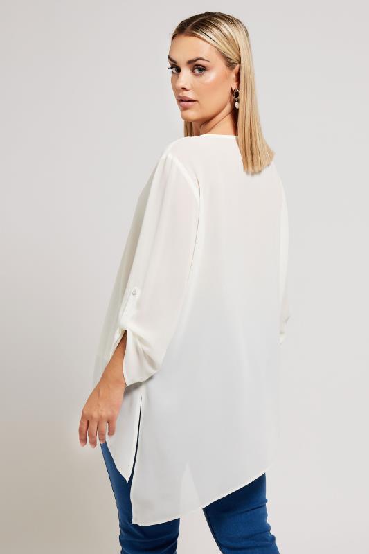 YOURS LONDON Plus Size White Asymmetric Hem Blouse | Yours Clothing 3