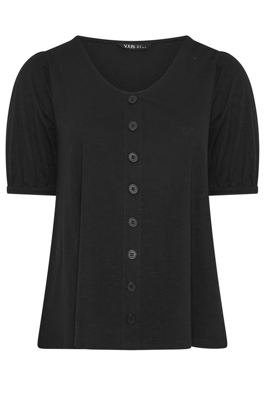 YOURS Plus Size Black Button Front Puff Sleeve Top | Yours Clothing  5