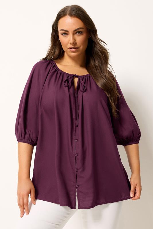 YOURS Plus Size Purple Button Through Top | Yours Clothing 1