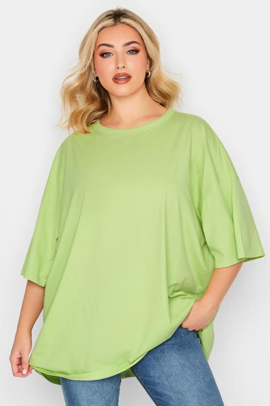 Plus Size  YOURS Curve Lime Green Oversized Boxy T-Shirt