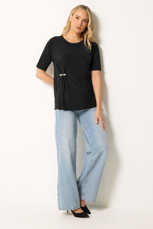 LTS Tall Black Metal Detail Oversized T-Shirt | Long Tall Sally 1
