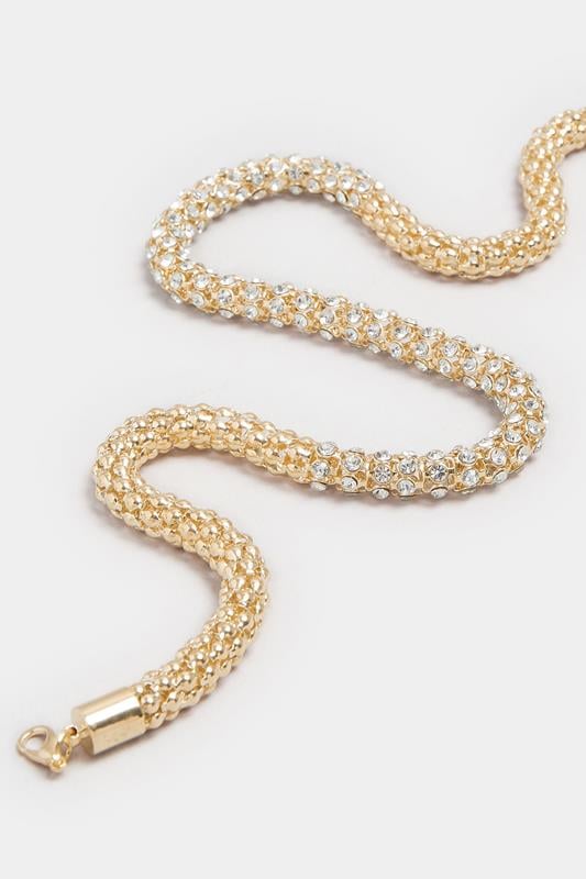 Gold Tone Diamante Rope Necklace | Yours Clothing 2