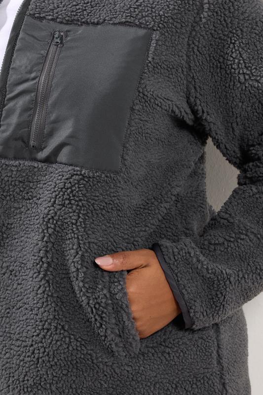 YOURS Plus Size Grey Pocket Teddy Fleece Jacket | Yours Clothing 5