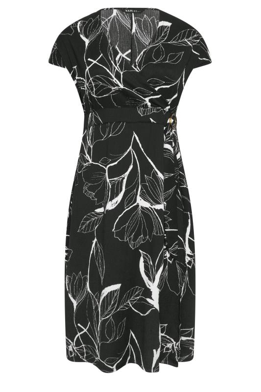 YOURS Plus Size Black Leaf Print Crinkle Midi Wrap Dress | Yours Clothing 5