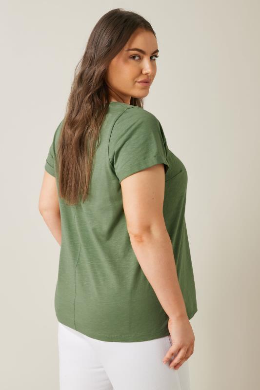 EVANS Plus Size Khaki Green Pure Cotton T-Shirt | Evans 4