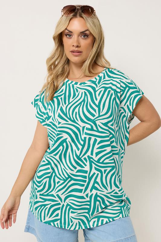  YOURS Curve Teal Blue Zebra Print T-Shirt