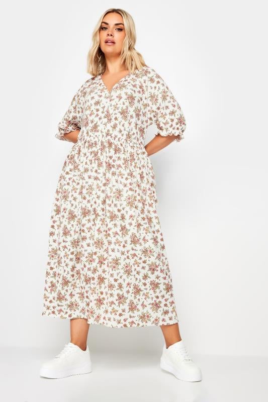 LIMITED COLLECTION Plus Size White Vintage Floral Textured Midaxi Dress | Yours Clothing 2