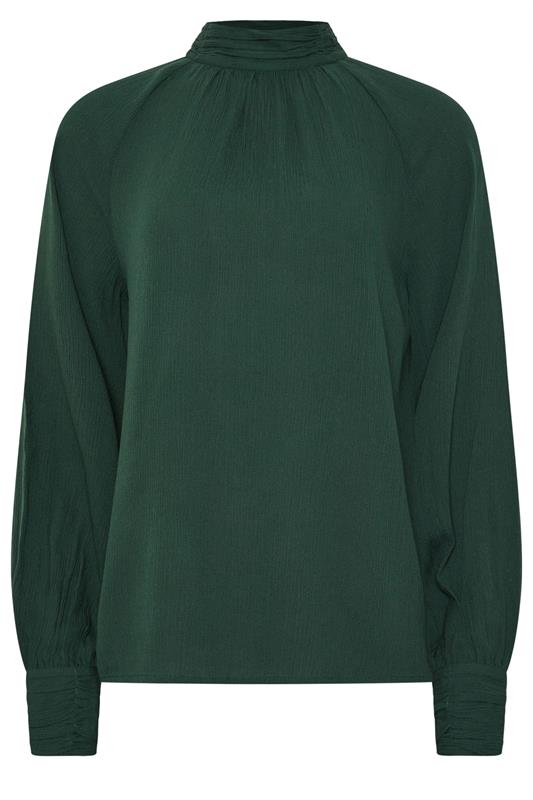 LTS Tall Dark Green High Neck Crinkle Blouse | Long Tall Sally 6