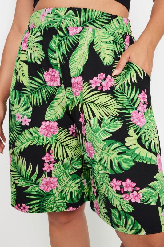 YOURS Plus Size Black Tropical Print Jersey Pull On Shorts | Yours Clothing 4