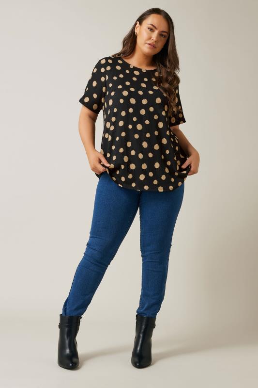 EVANS Plus Size Black Crepe Spot Print Top | Evans 3