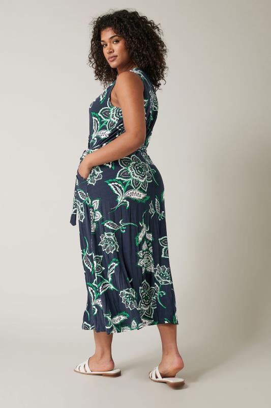 EVANS Plus Size Navy Blue & Green Paisley Print Wrap Dress | Evans  3