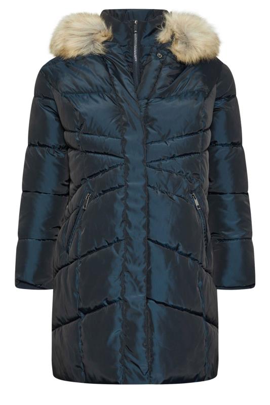 YOURS Plus Size Navy Blue Faux Fur Trim Puffer Coat | Yours Clothing 5