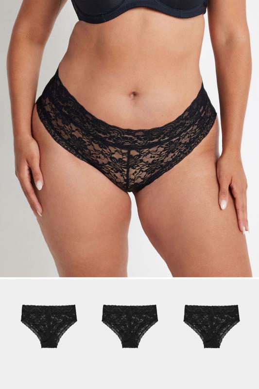 Plus Size  YOURS Curve 3 PACK Black Lace Brazilian Briefs