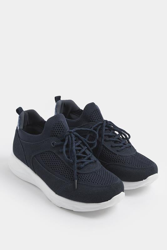 Navy Blue Knitted Trainers In Extra Wide EEE Fit | Yours Clothing 1