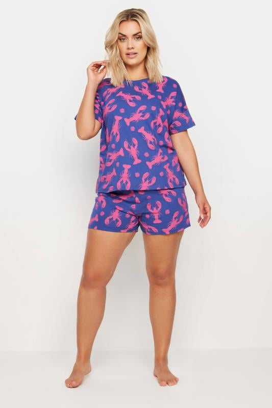 YOURS Plus Size Blue Lobster Print Pyjama Set | Yours Clothing 2