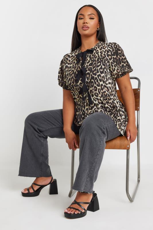 LIMITED COLLECTION Plus Size Natural Brown Leopard Print Bow Top | Yours Clothing 3