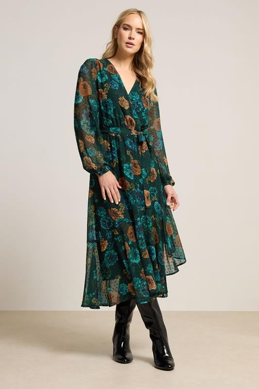  LTS Tall Dark Green Floral Chiffon Dobby Dress