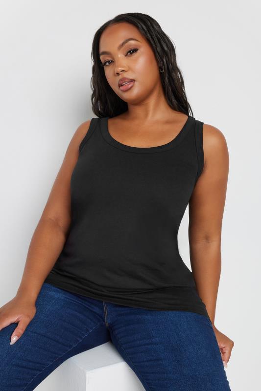 YOURS 3 PACK Curve Navy Blue & Black Core Vest Tops | Yours Clothing 2